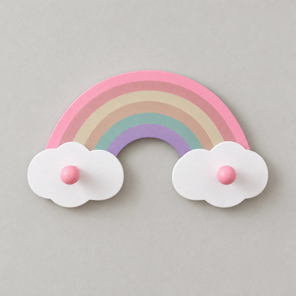 Porte-manteau enfant arc-en-ciel rose à deux crochets sur fond gris Image