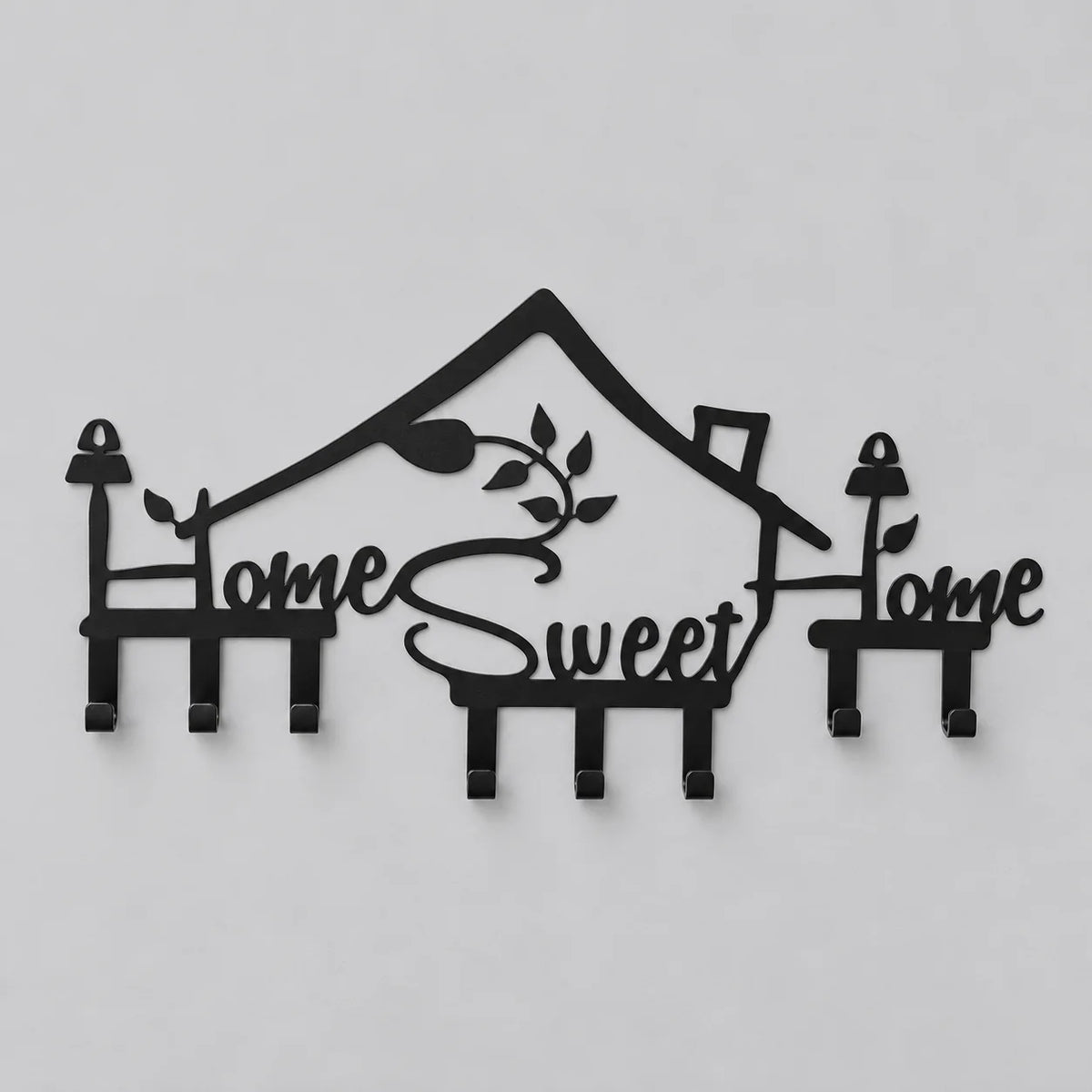 Porte-manteau mural noir Home Sweet Home à huit crochets sur fond gris