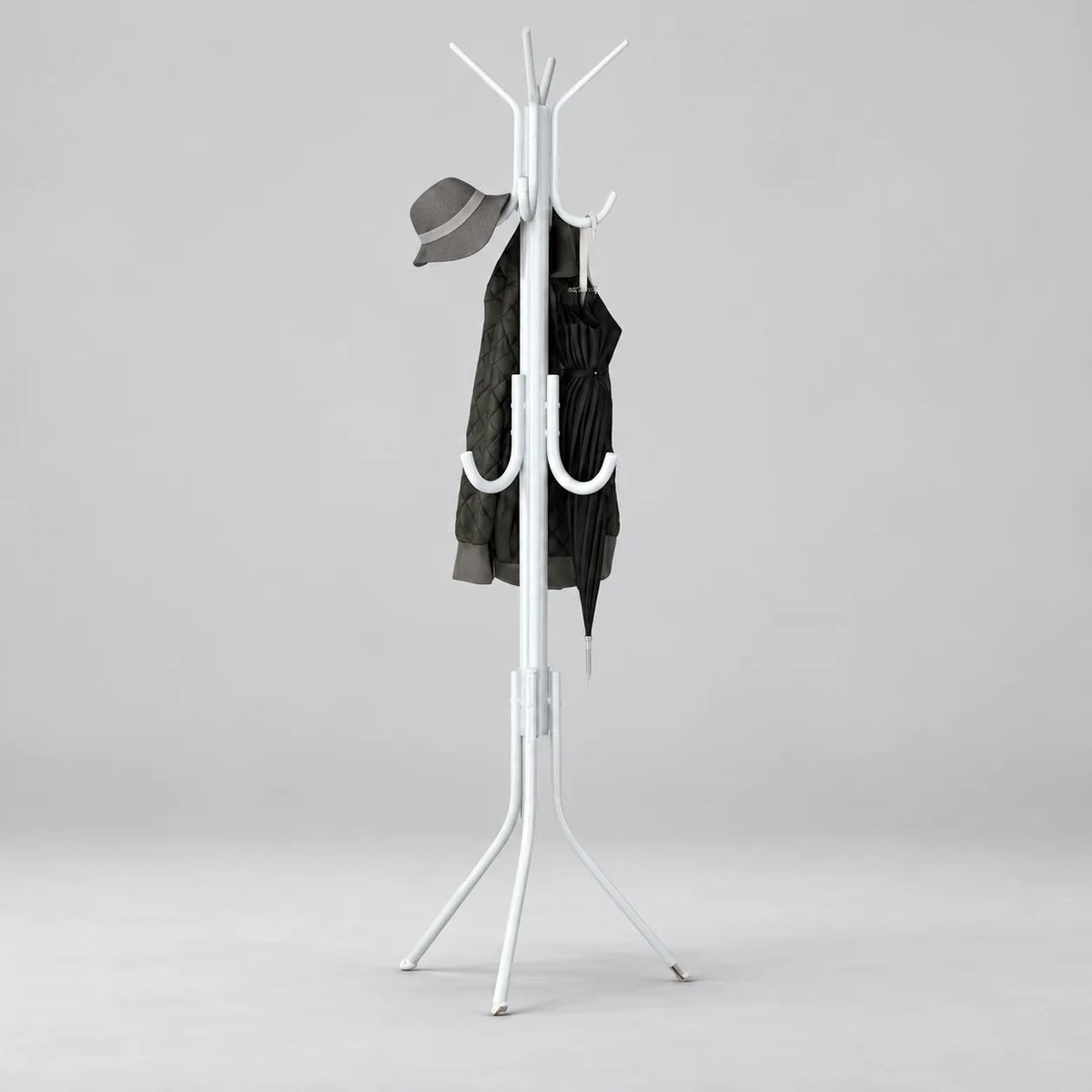 Porte-manteau perroquet blanc sur pied, vue entière sur fond gris