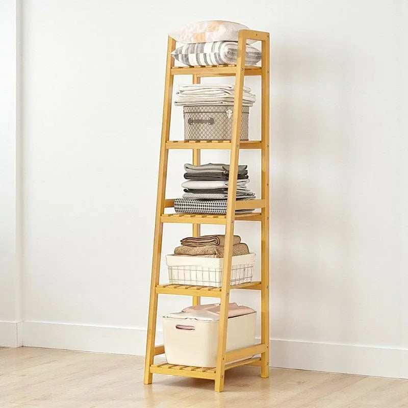 Photo originale de l’étagère dressing en bois clair dans une chambre