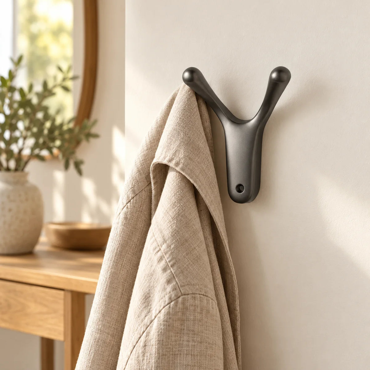 Patère Antenne gris graphite avec veste en lin dans une entrée