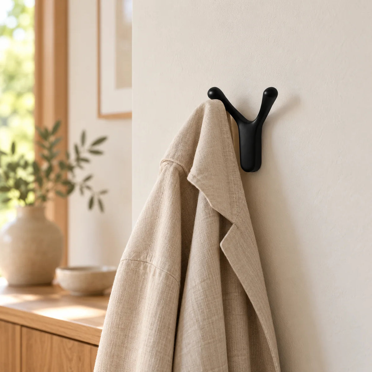 Patère Antenne noire avec veste en lin dans une entrée