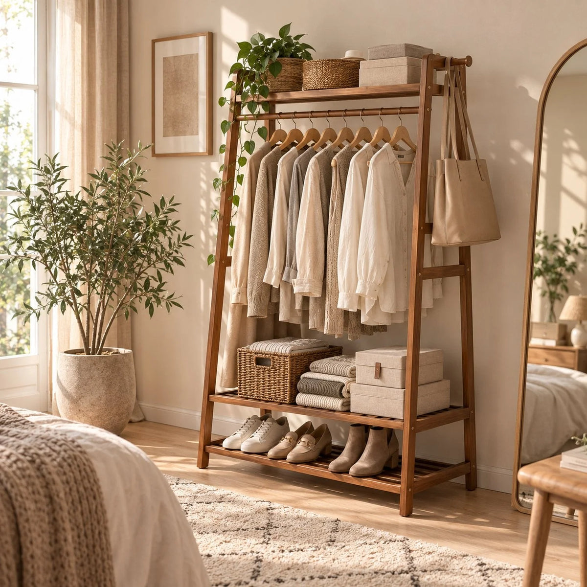 Dressing en bois porte-manteau en ambiance déco