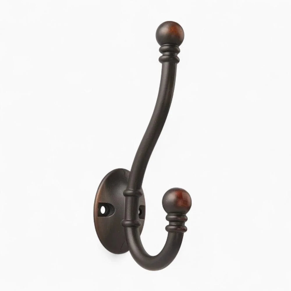 Photo d'origine de la patère ancienne bronze foncé à deux crochets