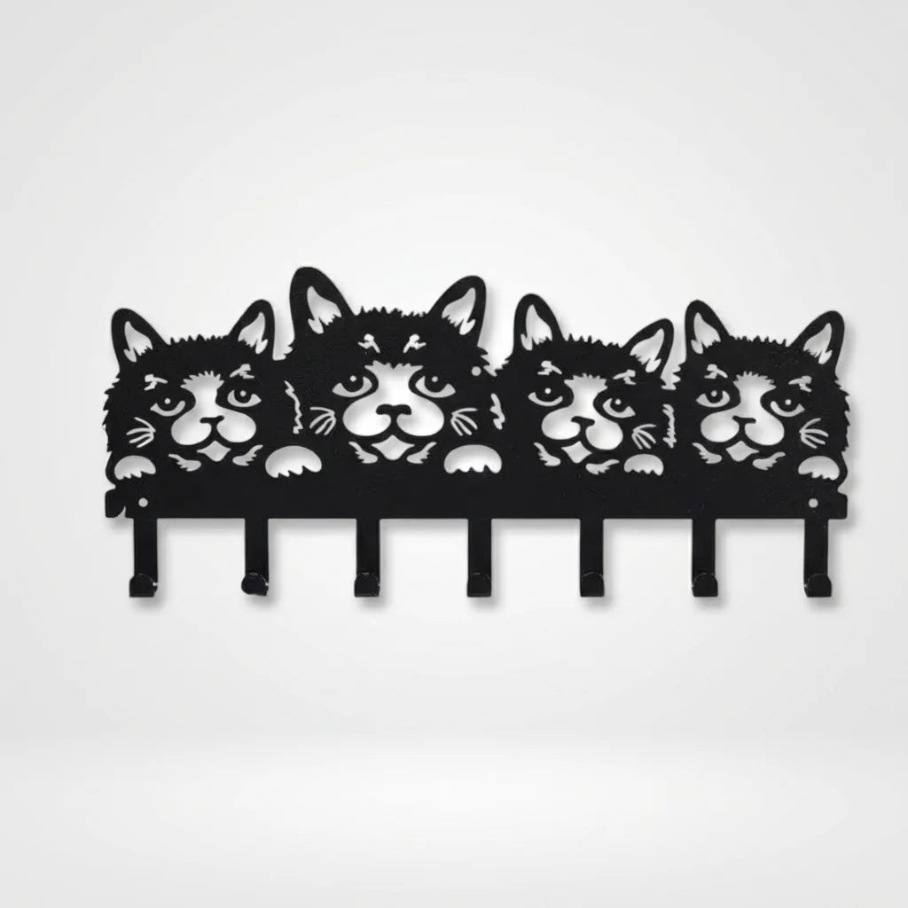 Photo originale de face du porte-manteau noir à quatre chats et sept crochets