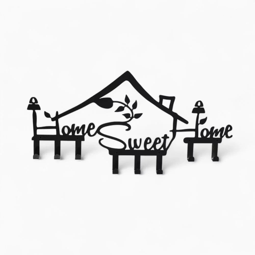 Photo originale de face du porte-manteau Home Sweet Home noir à huit crochets