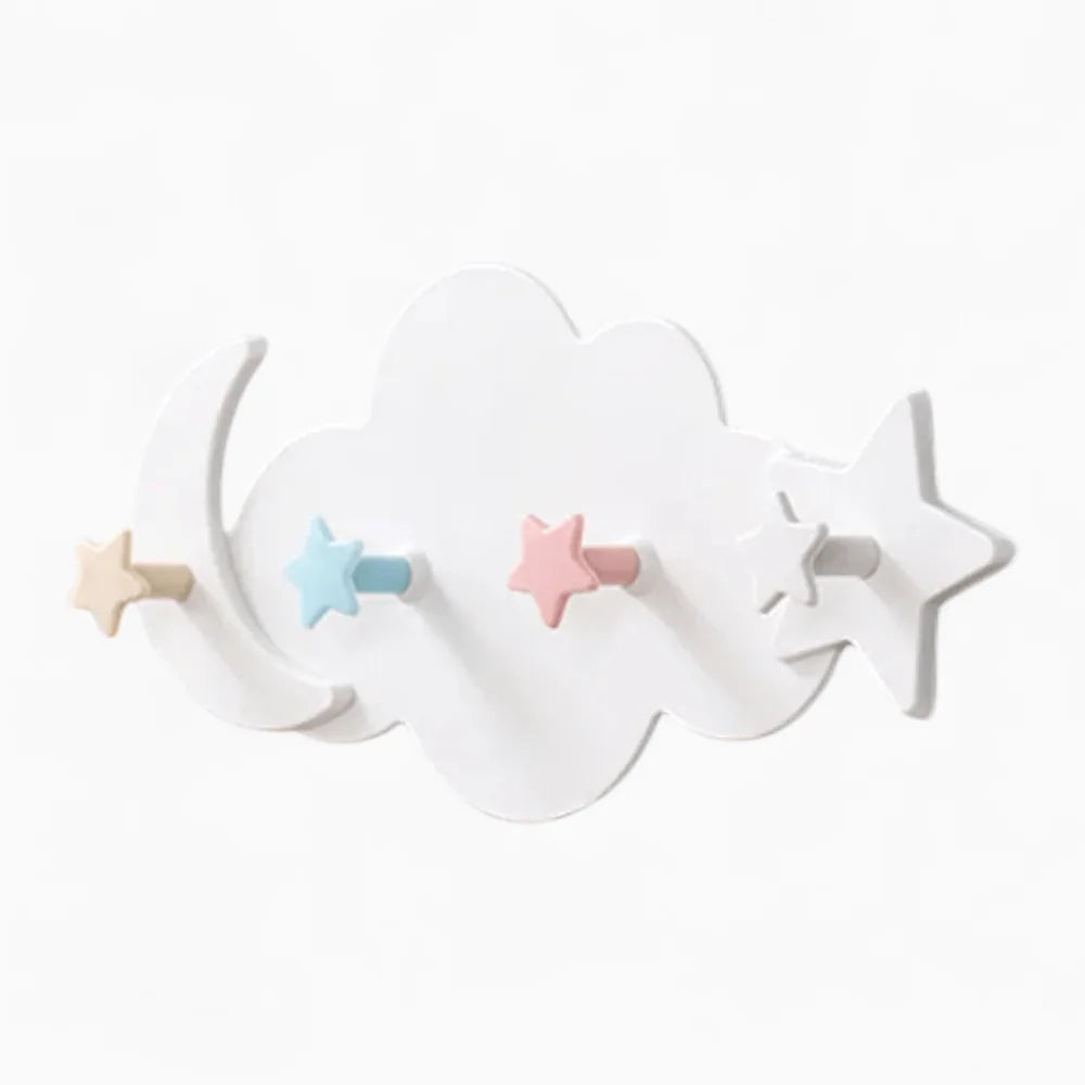 Photo originale de biais du porte-manteau Nuage blanc montrant ses quatre patères en relief