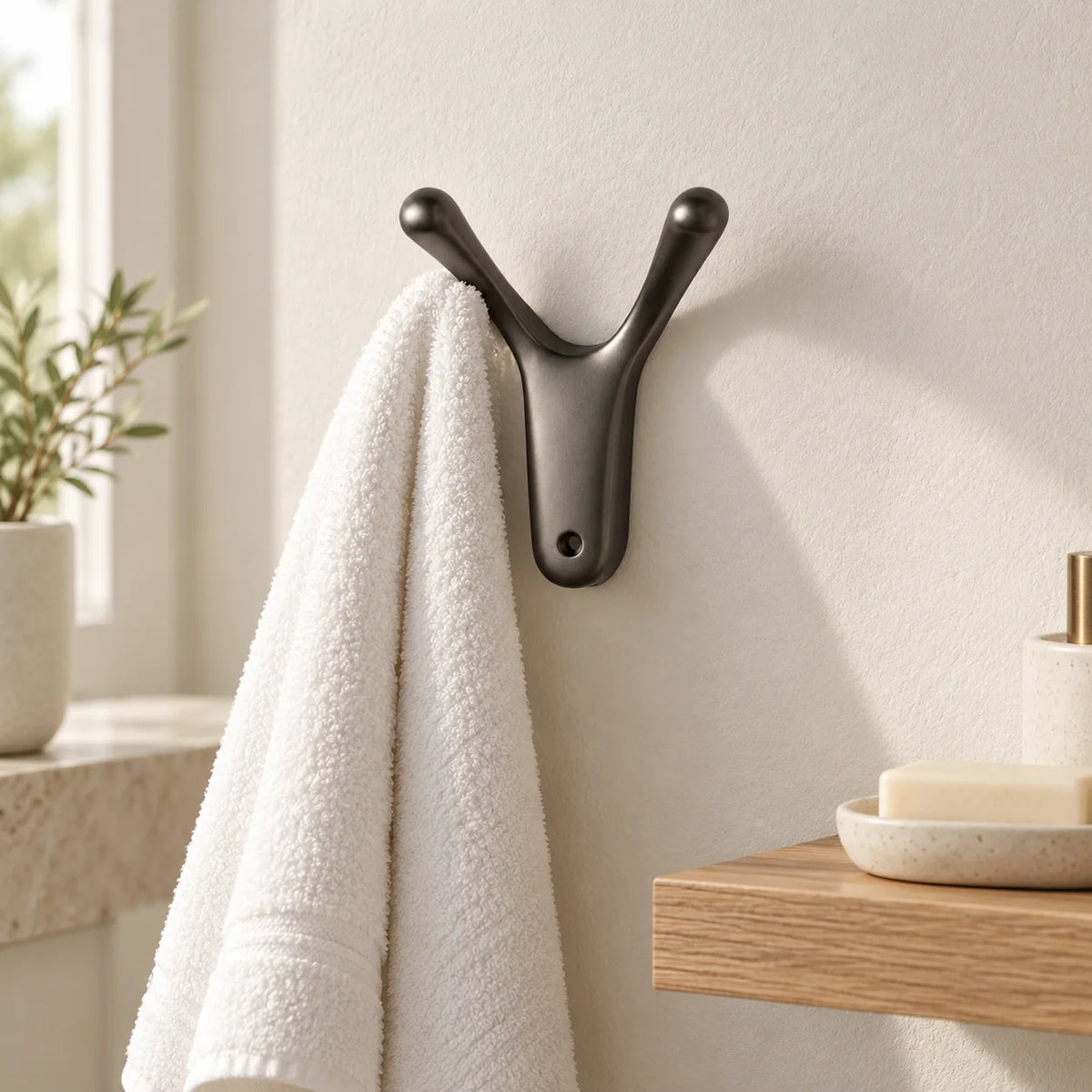 Patère Antenne gris graphite avec serviette dans une salle de bain