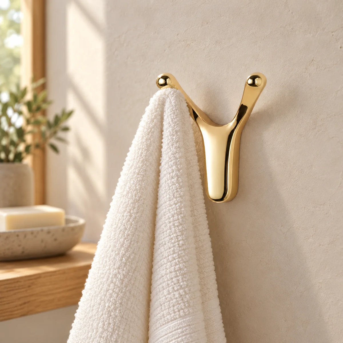 Patère Antenne dorée avec serviette dans une salle de bain