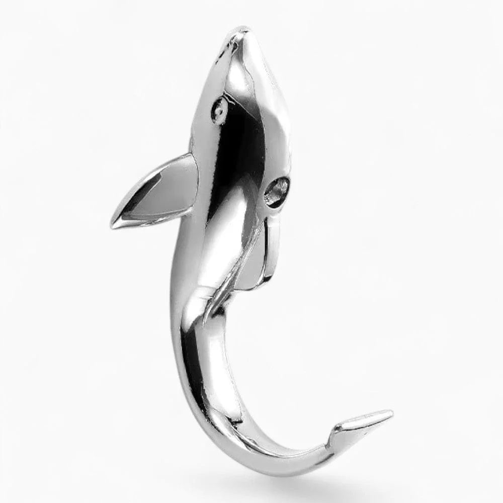 Photo d'origine de la patère dauphin argent avec ailerons et queue crochet unique