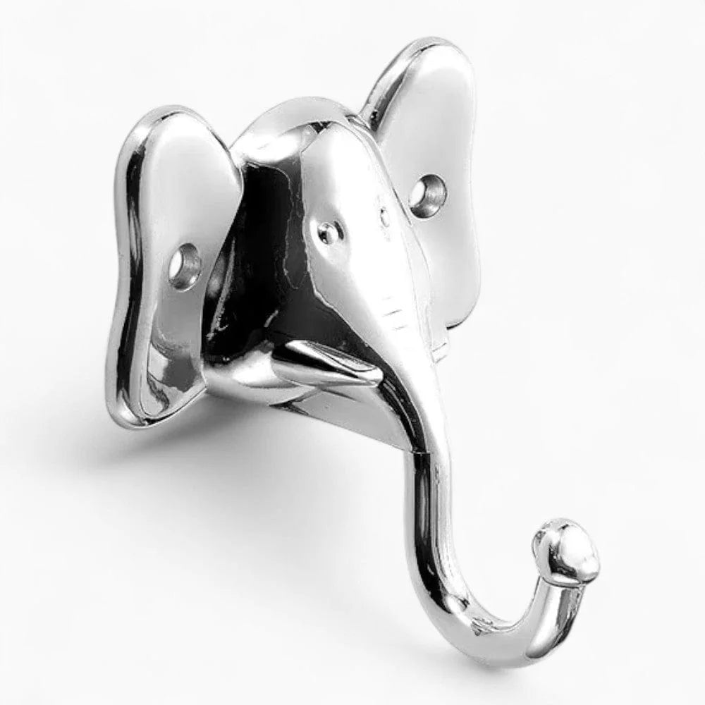 Photo d'origine de la patère éléphant argent avec deux oreilles et trompe crochet