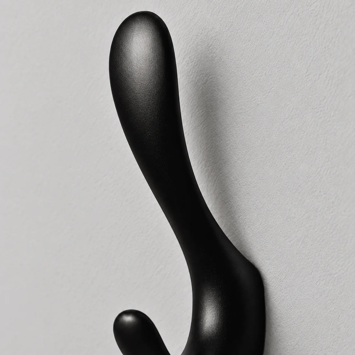 Gros plan de la partie supérieure sculptée de la patère noire
