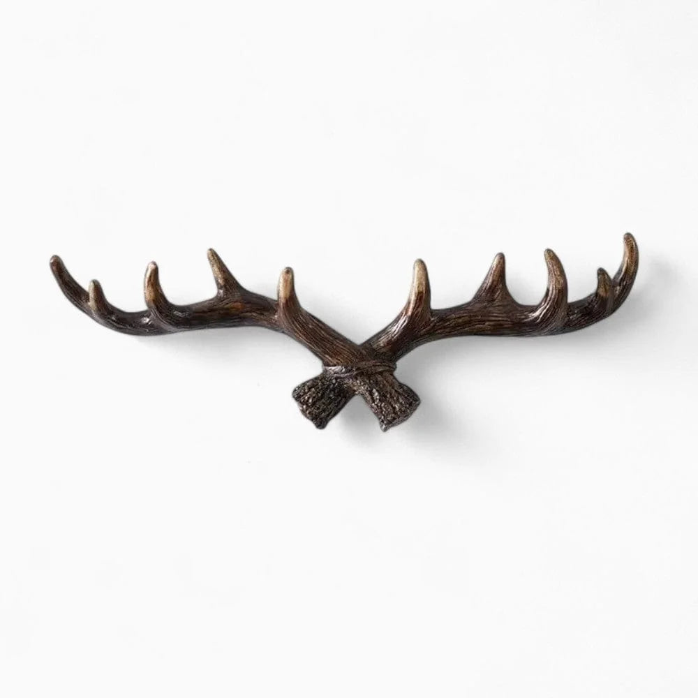 Photo originale de la patère murale bois de cerf brun foncé