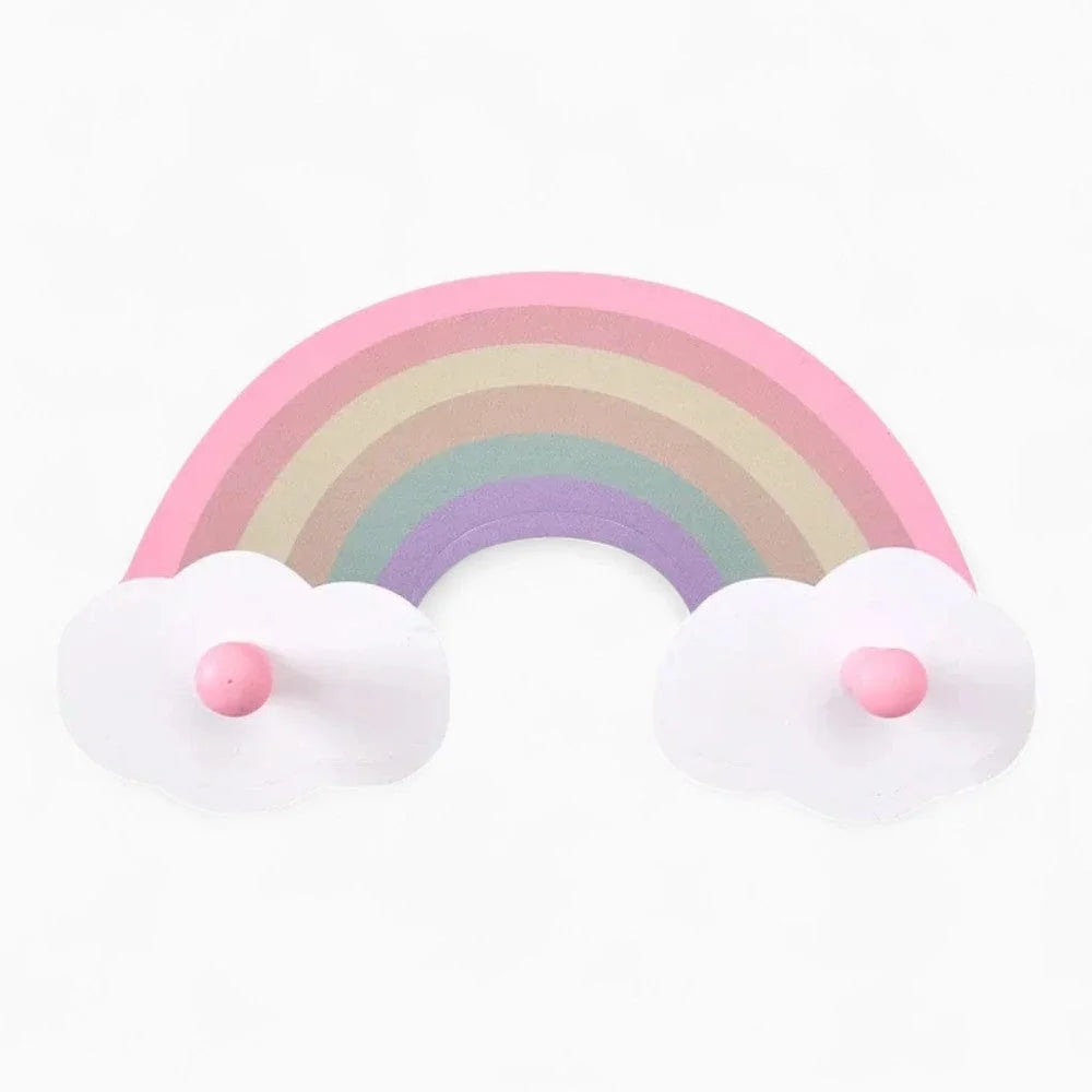 Photo d'origine de face de la patère arc-en-ciel rose à deux nuages blancs