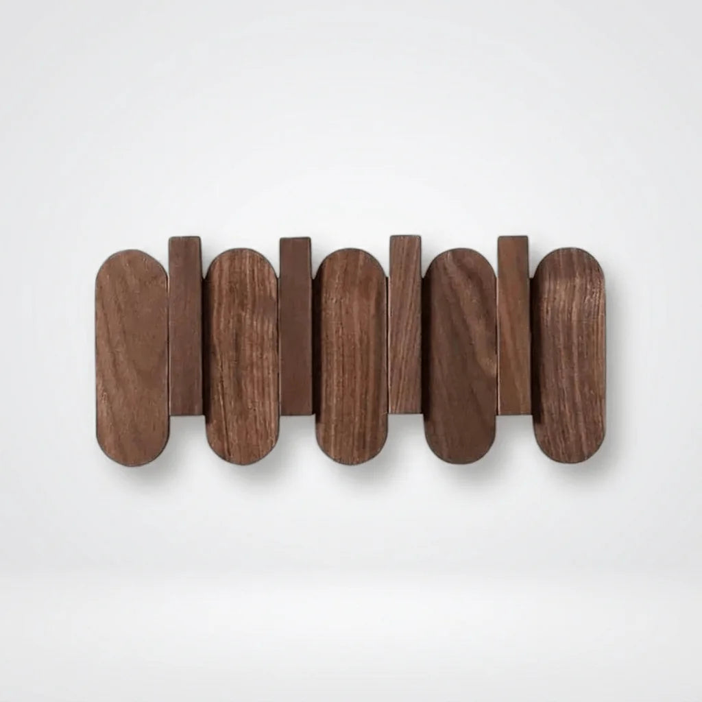 Photo originale de face du petit porte-manteau mural en bois foncé