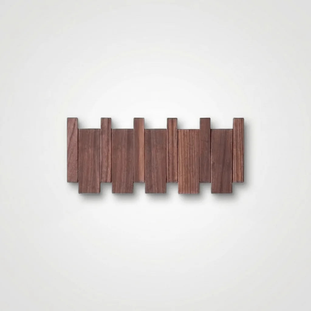 Photo originale de face du porte-manteau mural compact en noyer foncé