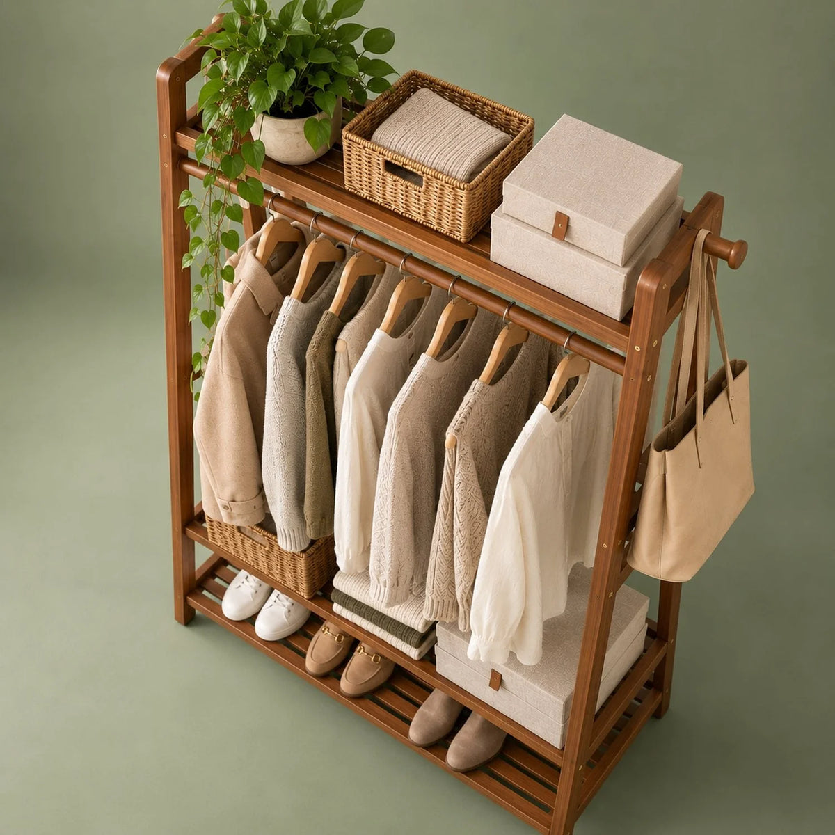 Meuble dressing bois vue de dessus étagère et penderie