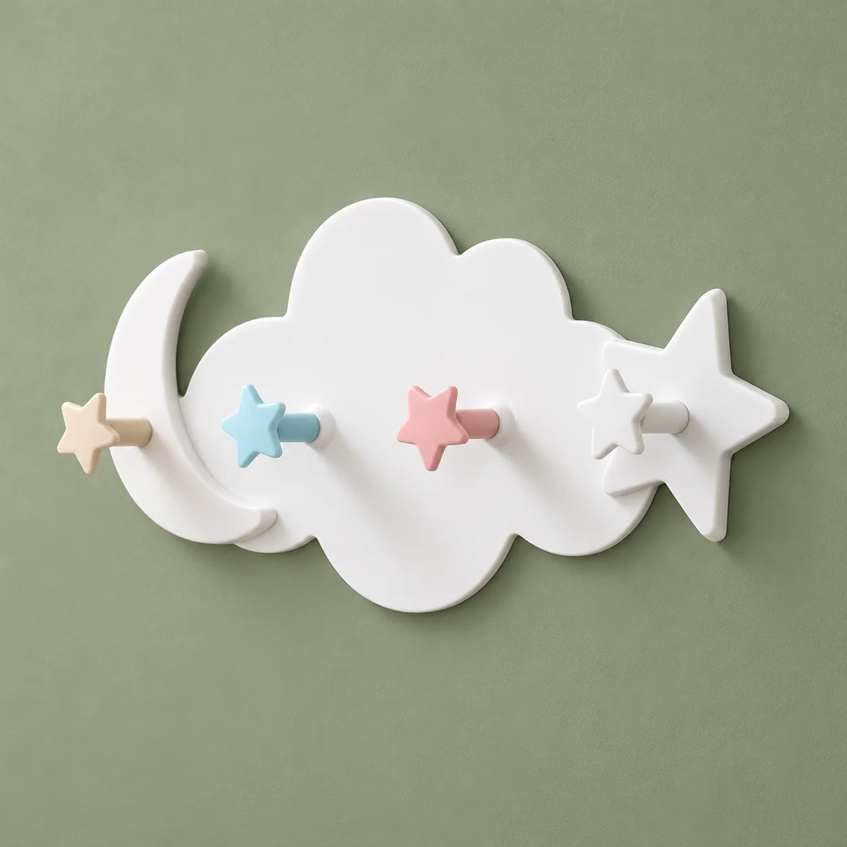 Porte-manteau mural Nuage blanc à quatre crochets étoile sur fond vert sauge