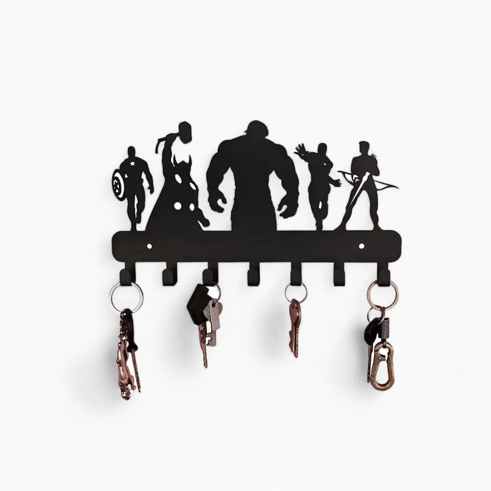 Vue originale de la patère noire entière avec quatre trousseaux suspendus