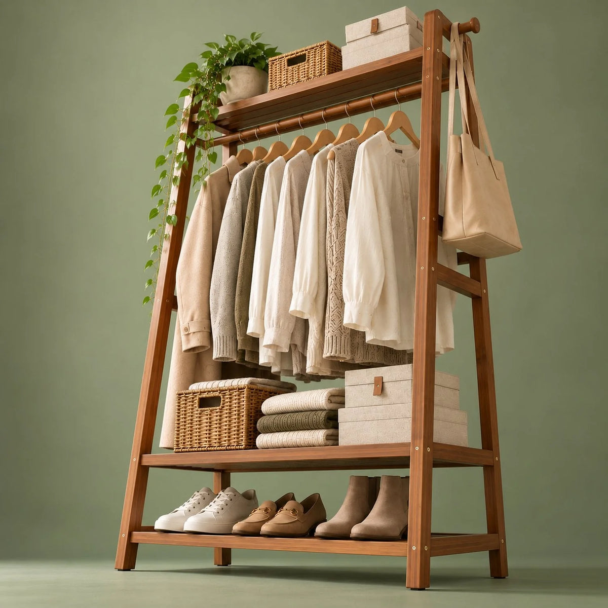 Structure du portant à vêtements en bois en forme de A