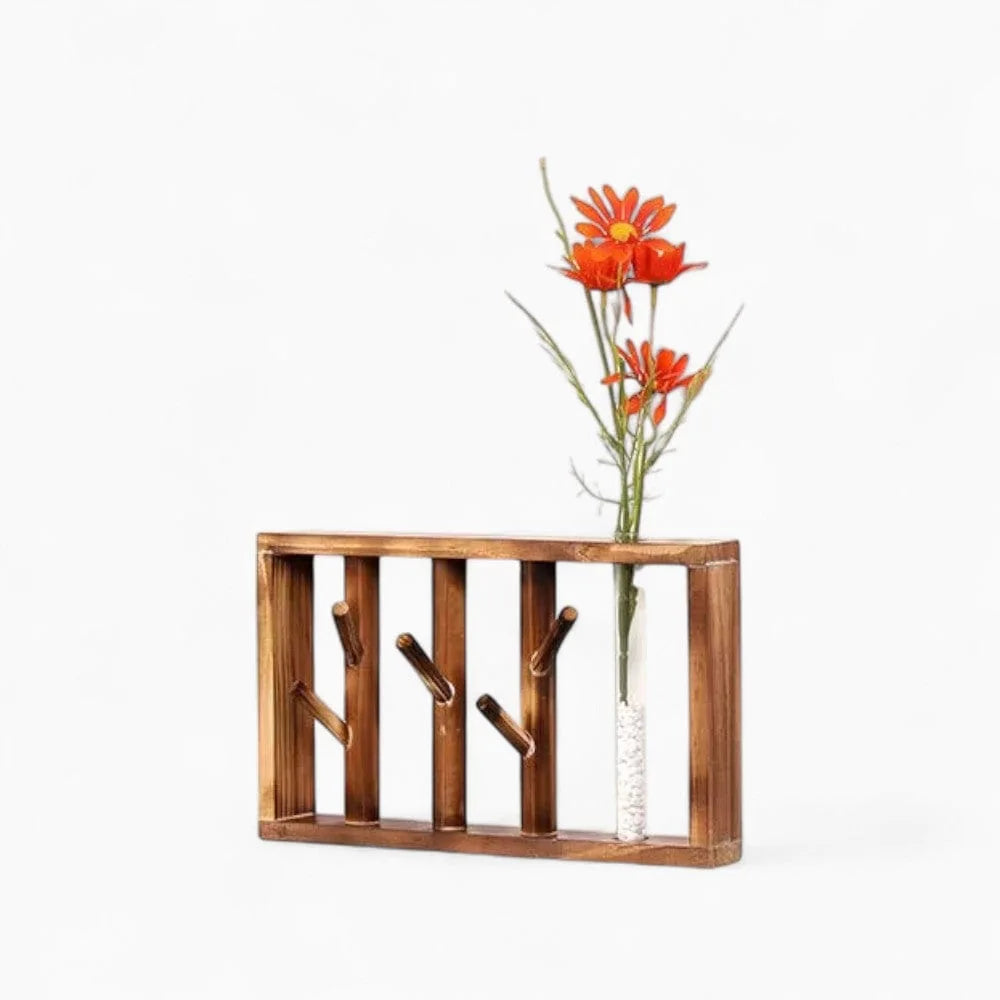 Photo originale du petit porte-manteau Petite Tige Bois marron avec fleurs dans un vase