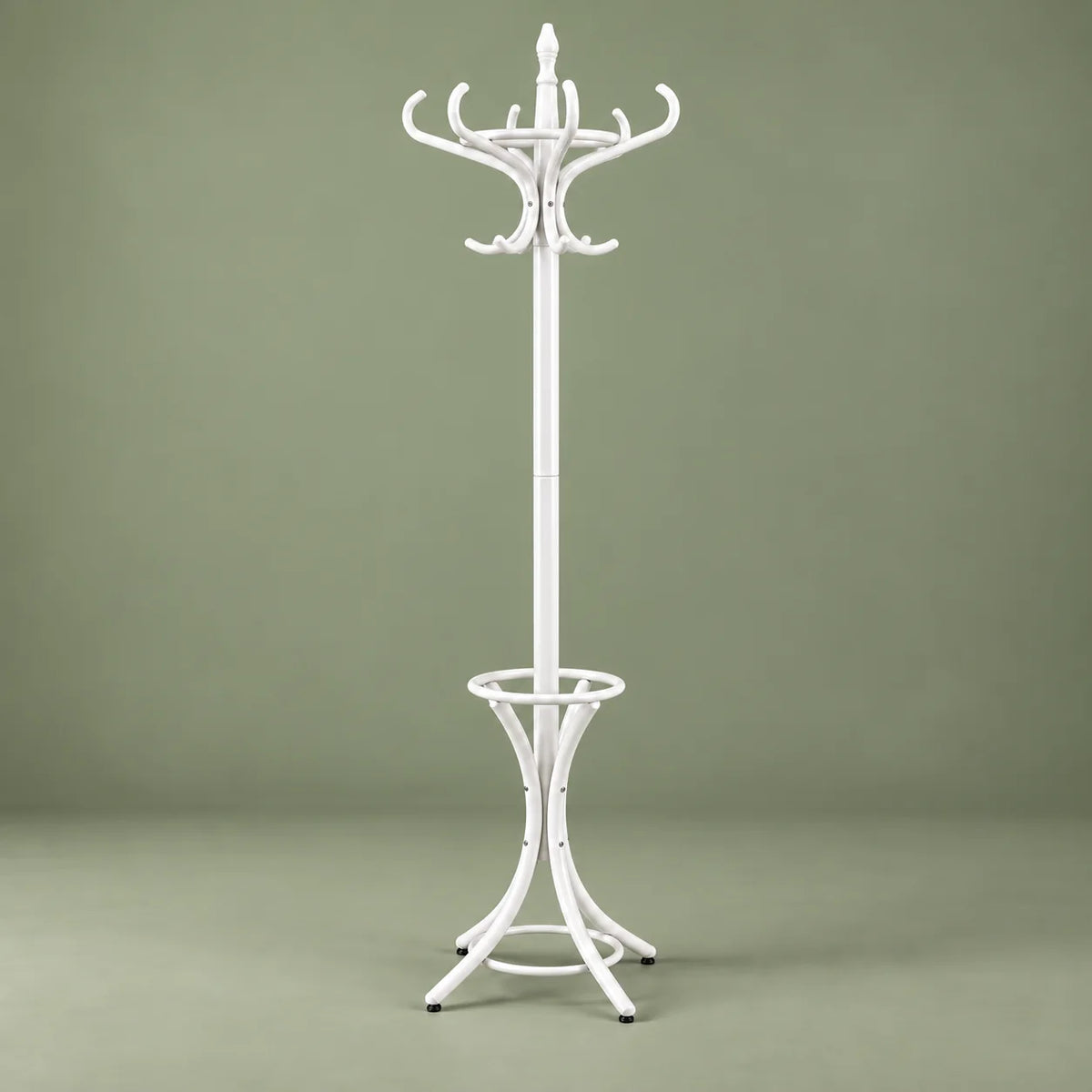 Porte-manteau perroquet blanc entier de trois quarts sur fond vert sauge