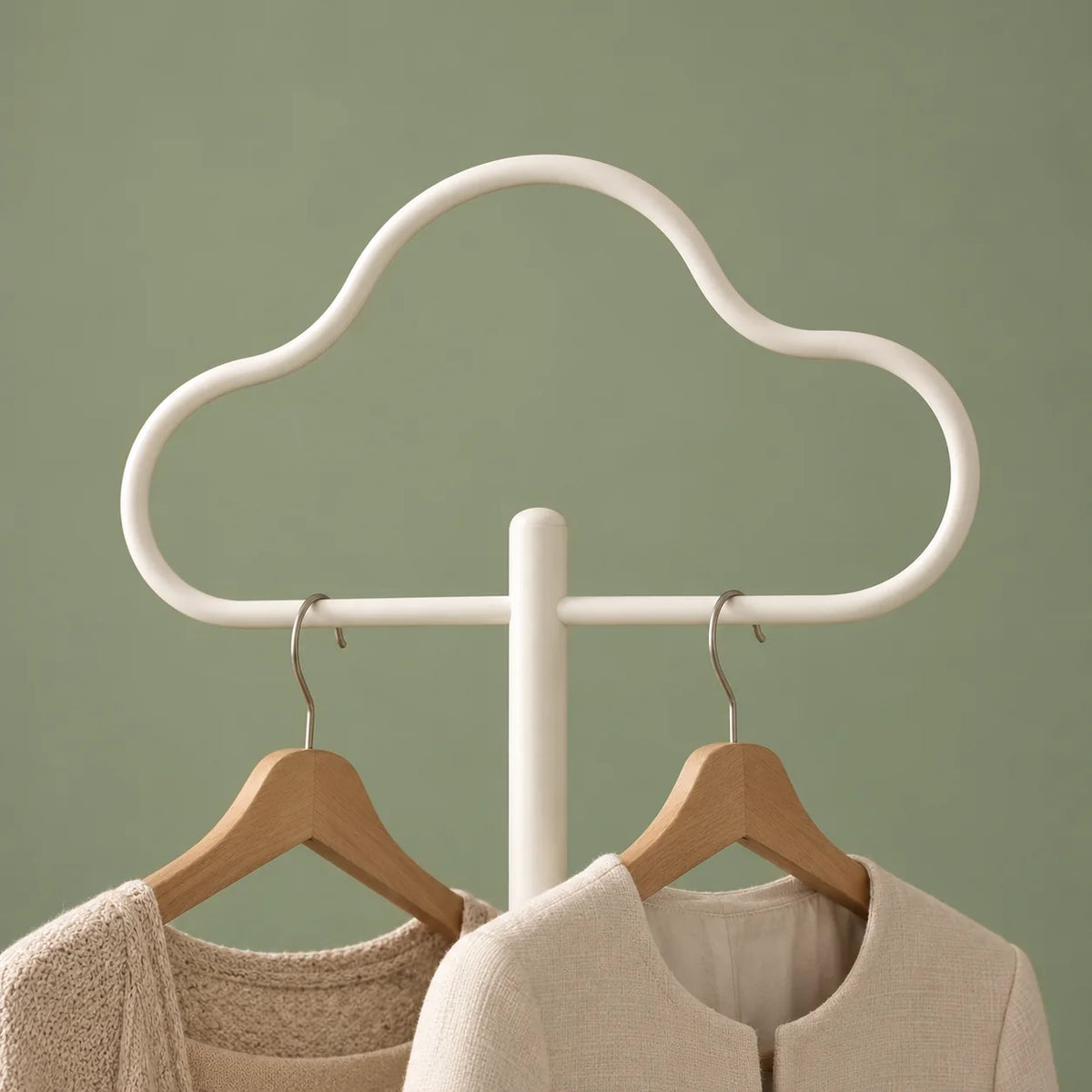 Détail de la barre nuage blanche et de la jonction du pied sur fond vert sauge