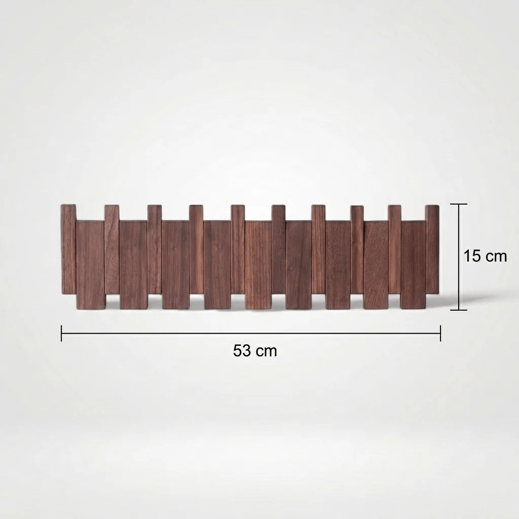 Dimensions vérifiées du grand porte-manteau mural en bois foncé : 53 cm de long et 15 cm de haut