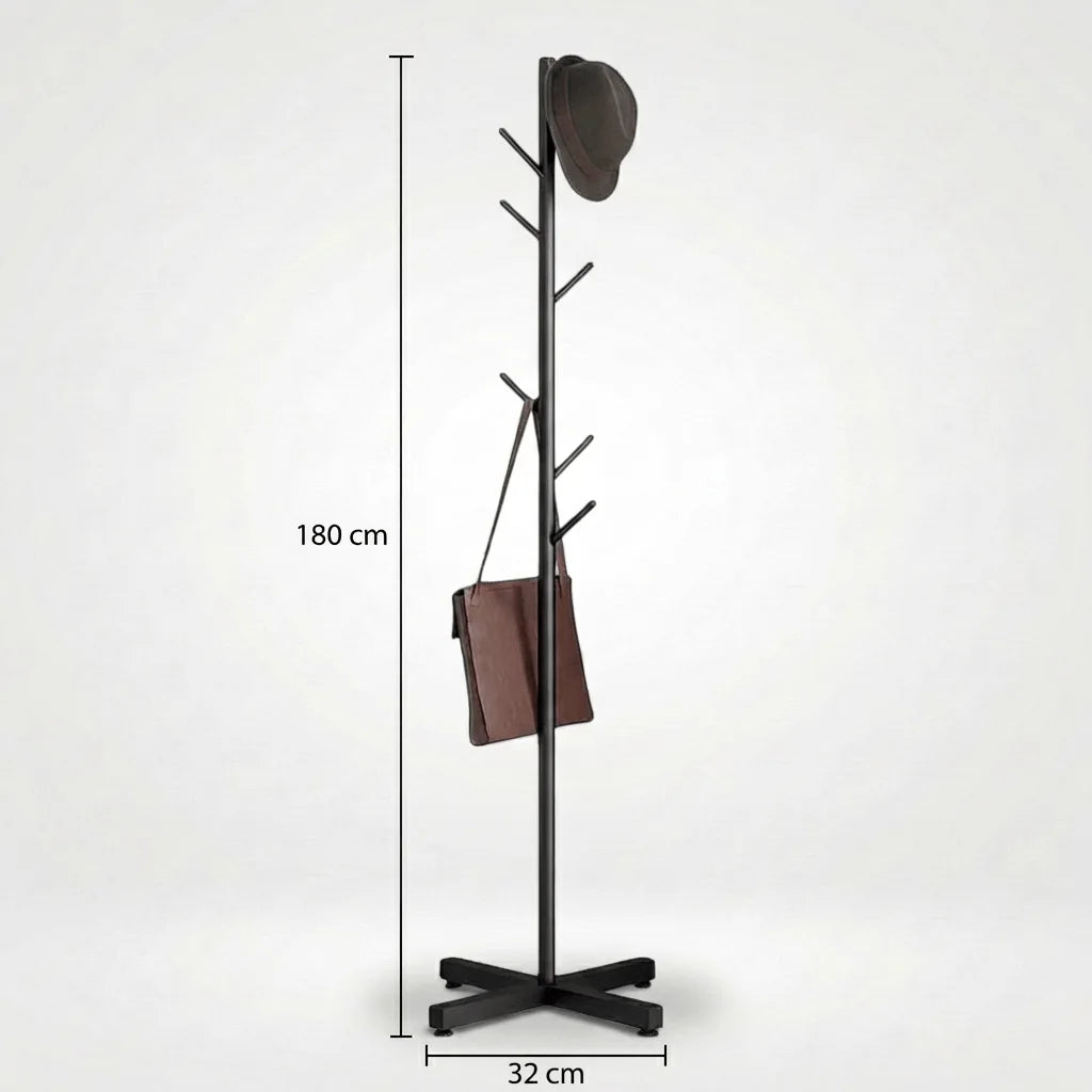 Dimensions du porte-manteau arbre noir : hauteur 180 cm, base 32 cm