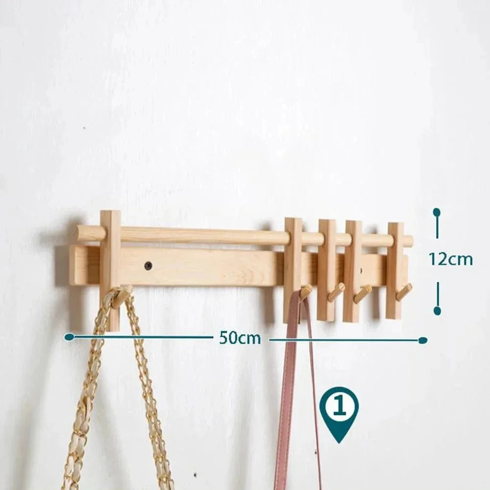 Dimensions visibles sur la photo d'origine du porte-manteau mural en bois clair : largeur 50 cm et hauteur 12 cm