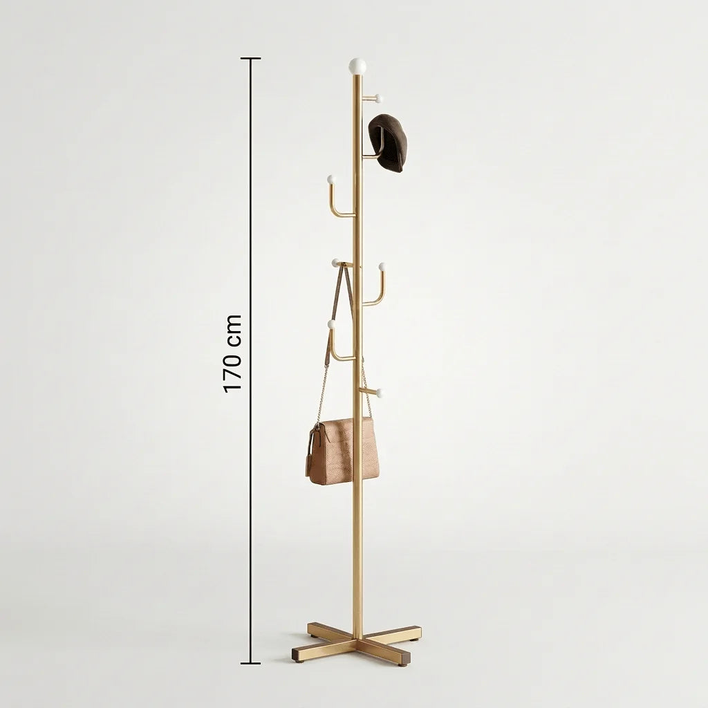 Dimension du porte-manteau doré à base croisée : hauteur totale 170 cm