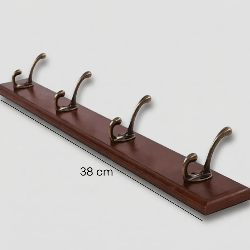 Dimensions de la patère murale en bois foncé : longueur 38 cm