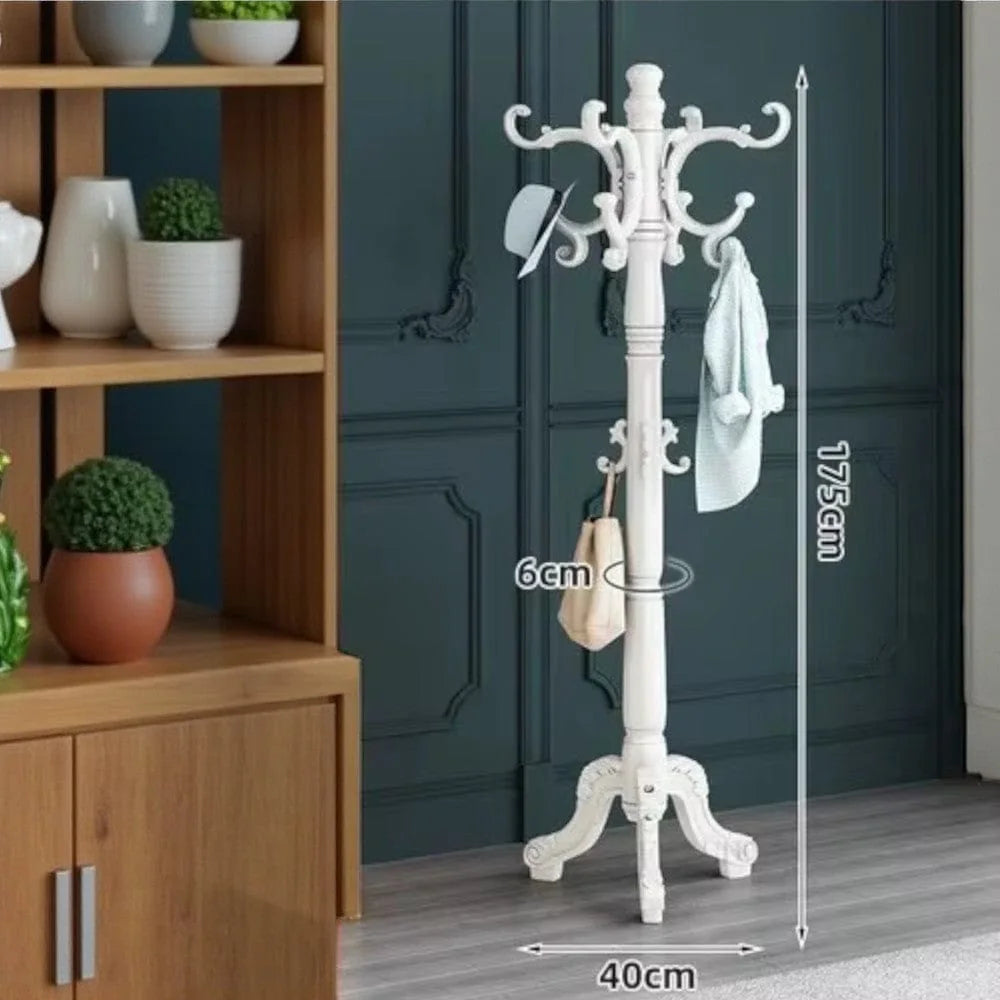 Dimensions vérifiées du porte-manteau perroquet blanc : hauteur 175 cm, envergure du pied 40 cm et diamètre du mât 6 cm