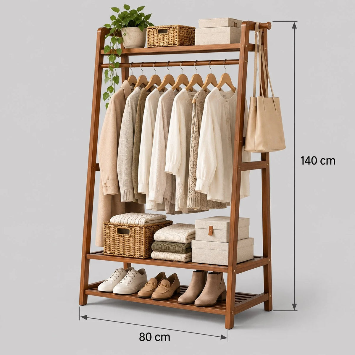 Dimensions du dressing porte-manteau bois : 140 x 80 cm