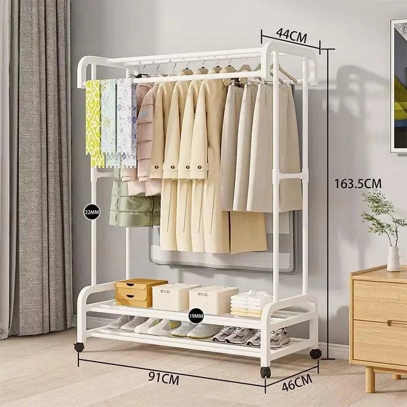 Dimensions vérifiées de la penderie mobile blanche : hauteur 163,5 cm, largeur 91 cm et profondeur 46 cm