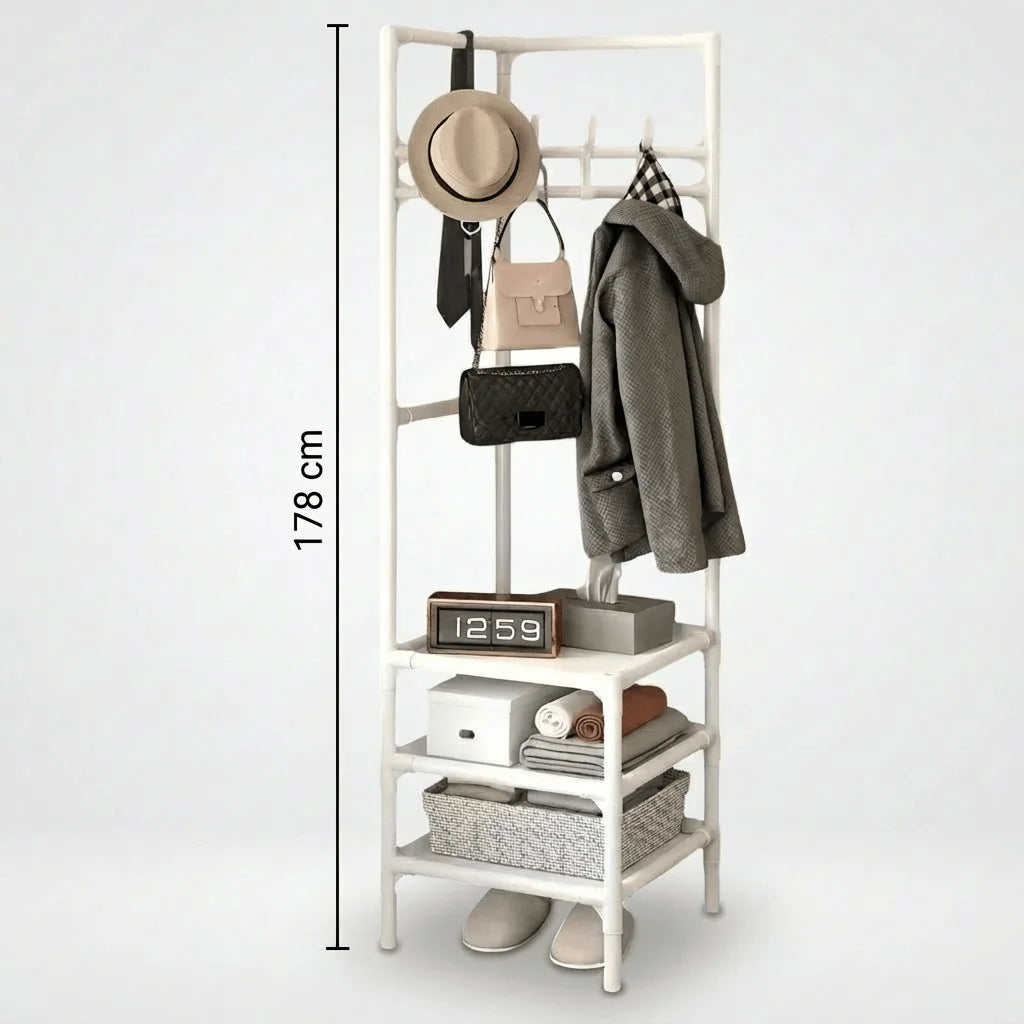 Dimensions du porte-manteau meuble à chaussures blanc : hauteur totale 178 cm