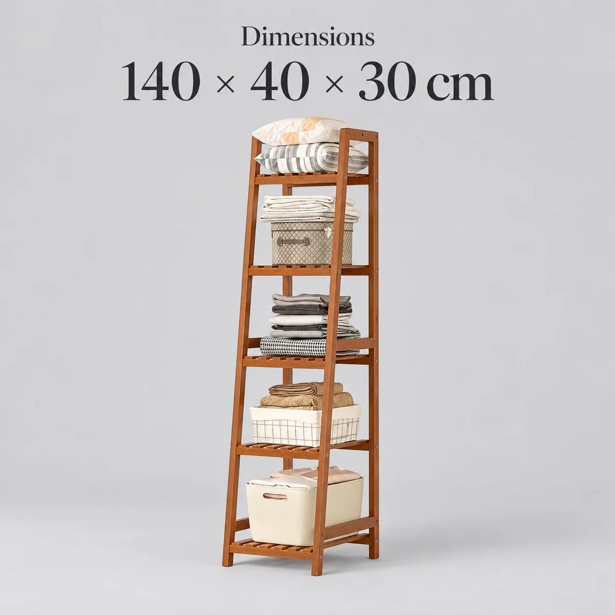Dimensions indiquées pour l’étagère dressing en bois : 140 × 40 × 30 cm
