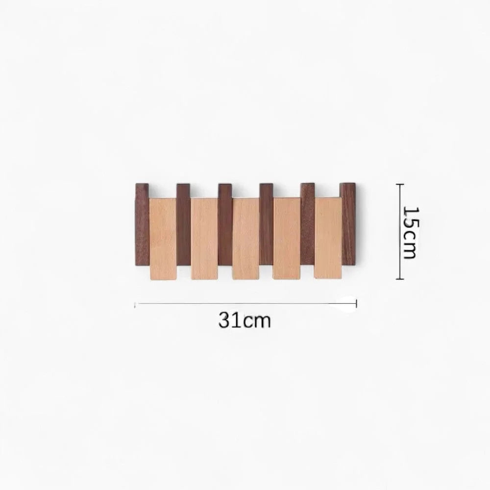 Dimensions vérifiées du porte-manteau mural en bois bicolore : 31 cm de long et 15 cm de haut