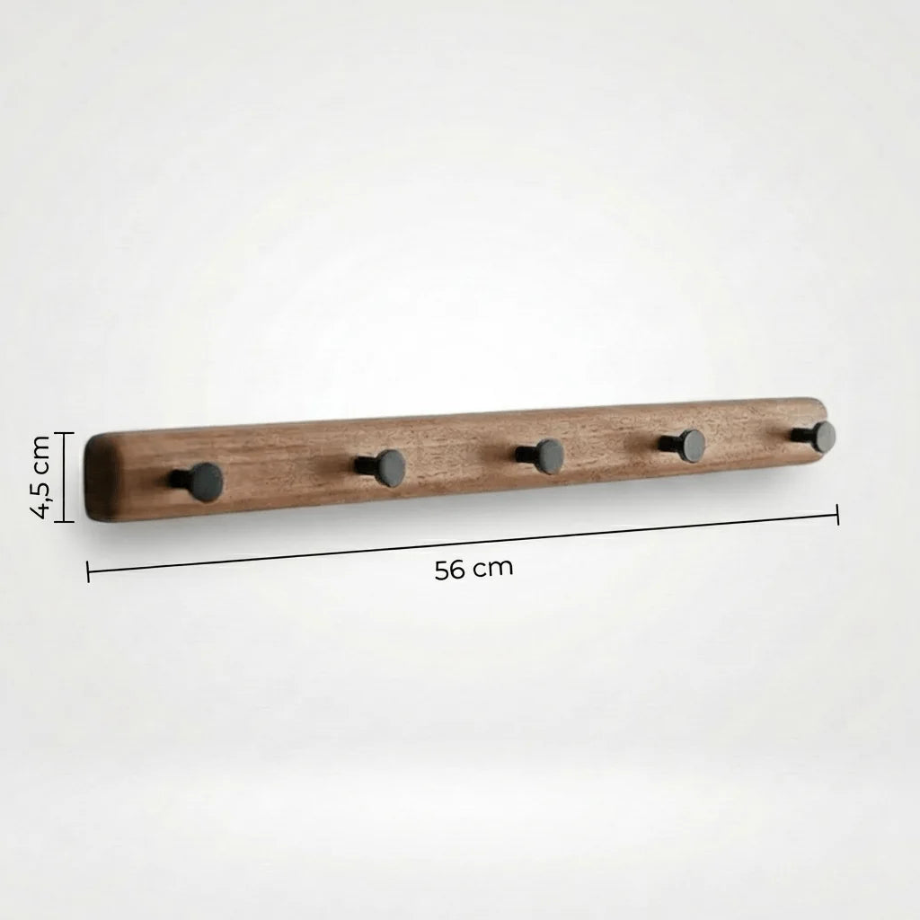 Dimensions du porte-manteau mural en bois : 56 cm de longueur et 4,5 cm de hauteur