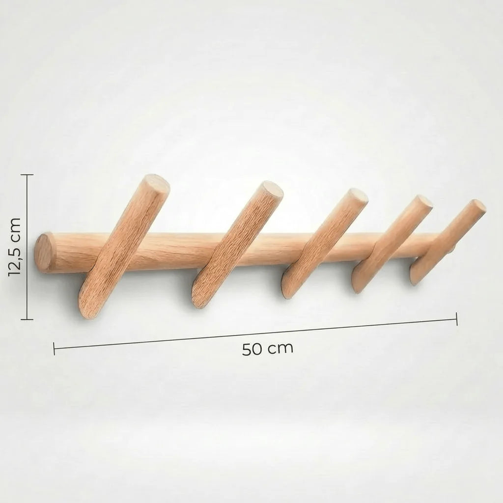 Dimensions du porte-manteau mural en bois : longueur 50 cm et hauteur 12,5 cm