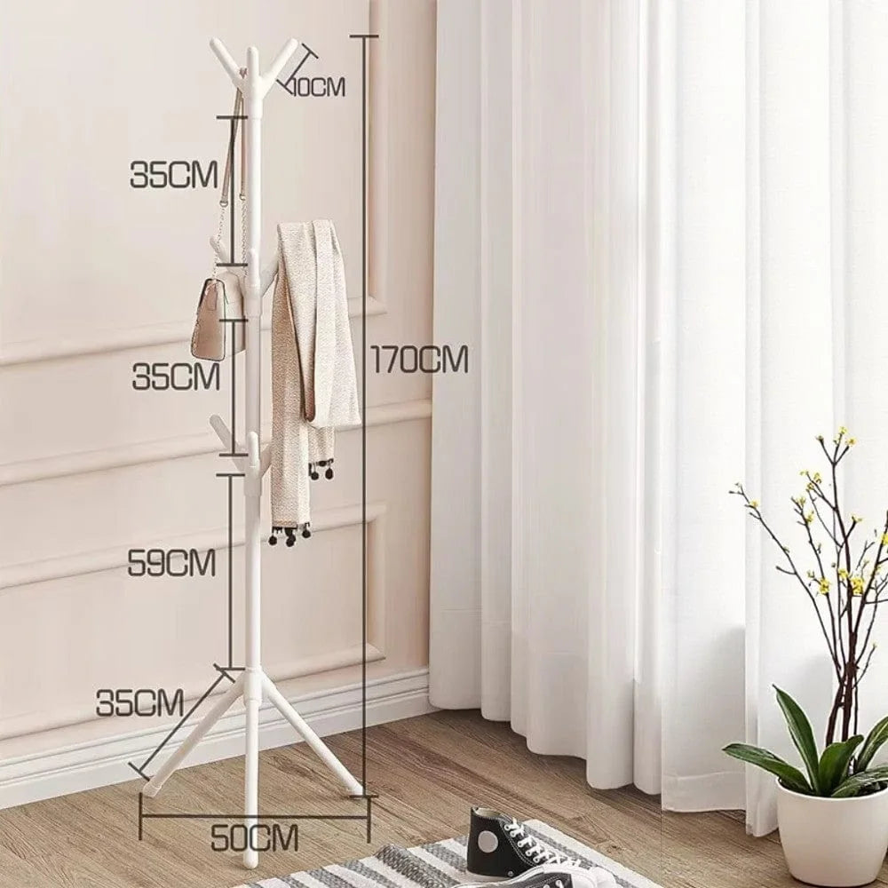 Dimensions vérifiées du porte-manteau blanc : hauteur 170 cm et largeur de base 50 cm