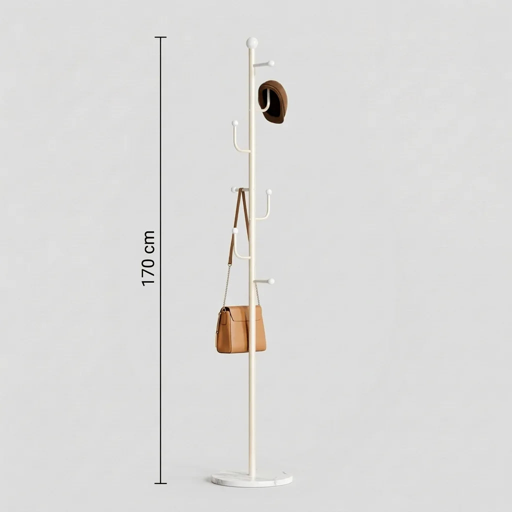 Dimension du porte-manteau sur pied blanc : hauteur totale 170 cm