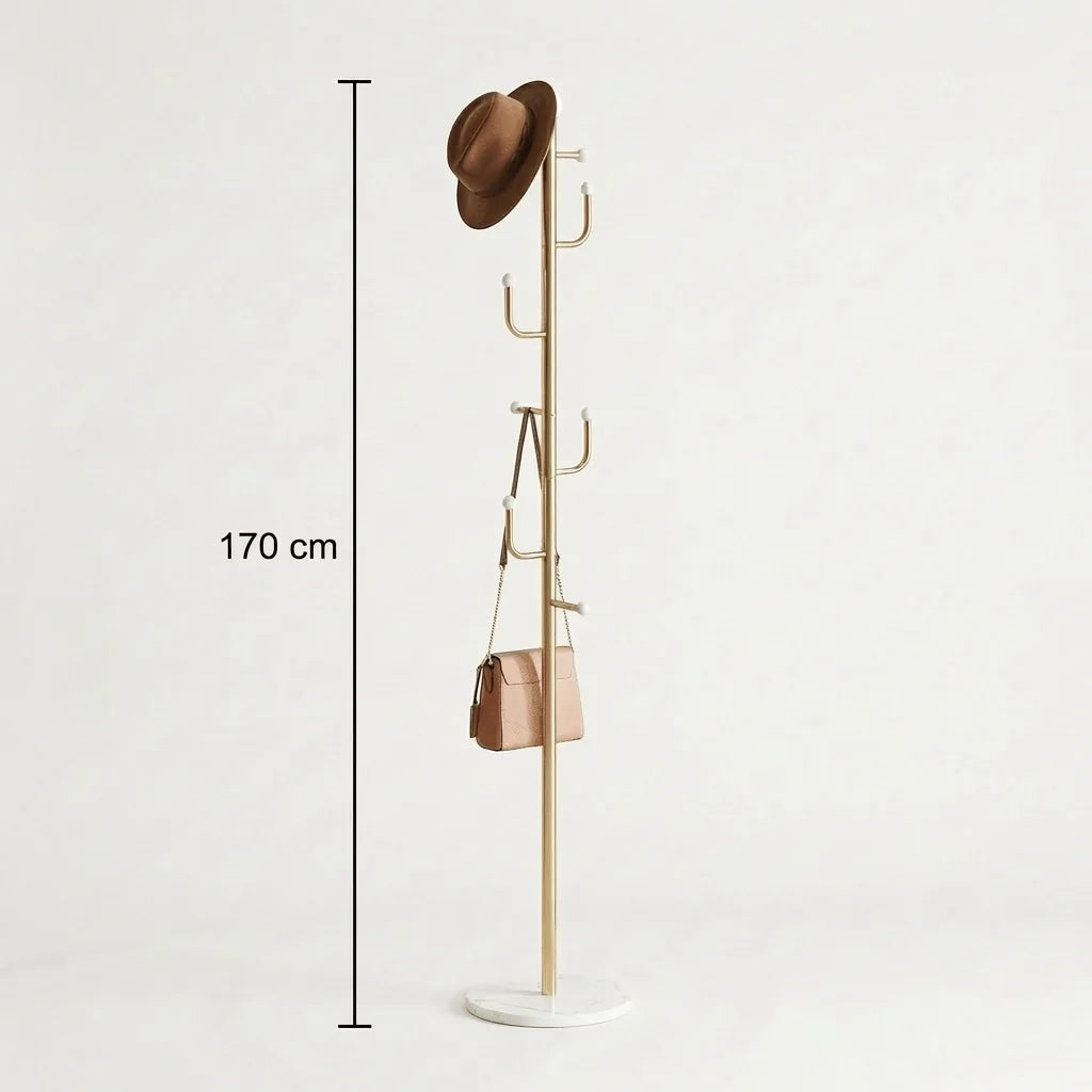 Dimensions du porte-manteau sur pied à branches dorées : hauteur 170 cm