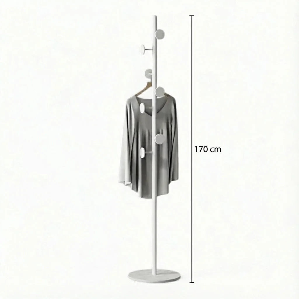 Dimensions du porte-manteau champignon blanc : hauteur totale de 170 cm indiquée sur la photo d’origine