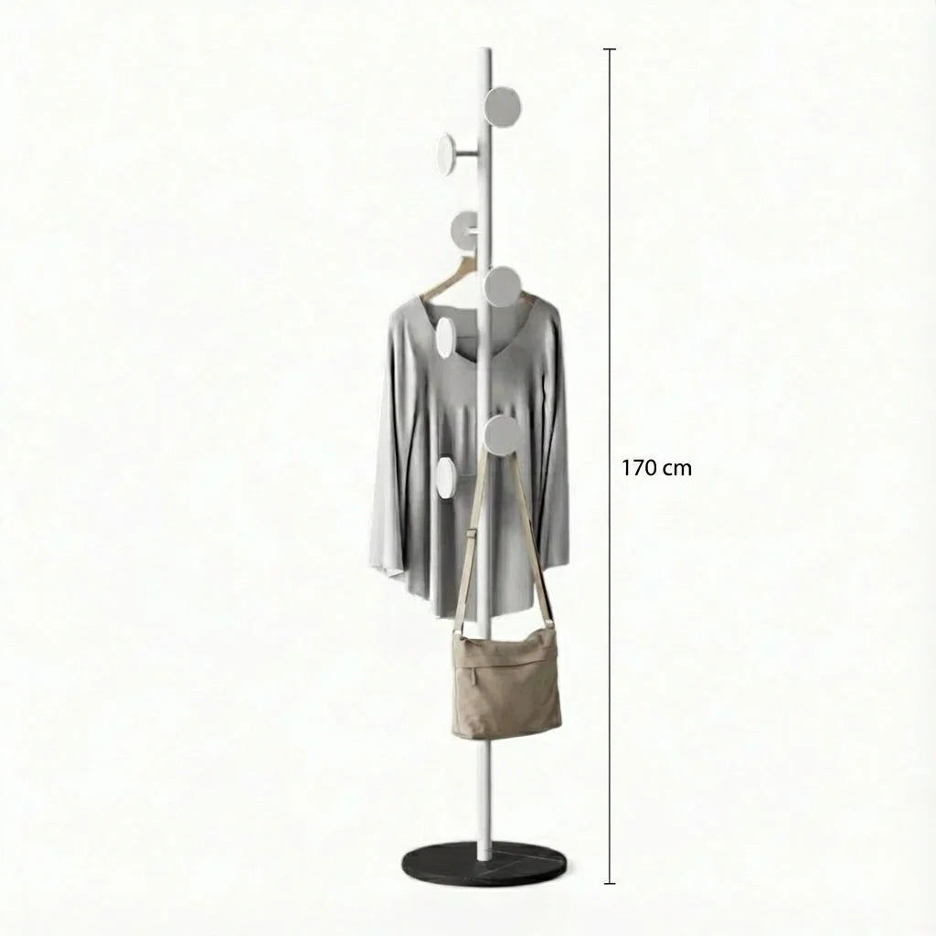 Dimensions du porte-manteau champignon blanc et noir : hauteur totale de 170 cm indiquée sur la photo d’origine