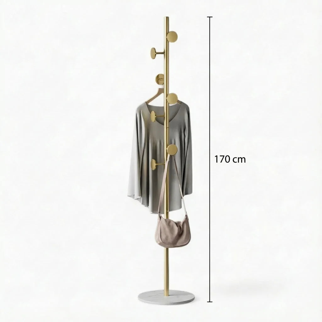 Dimensions du porte-manteau champignon doré et blanc : hauteur totale de 170 cm indiquée sur la photo d’origine