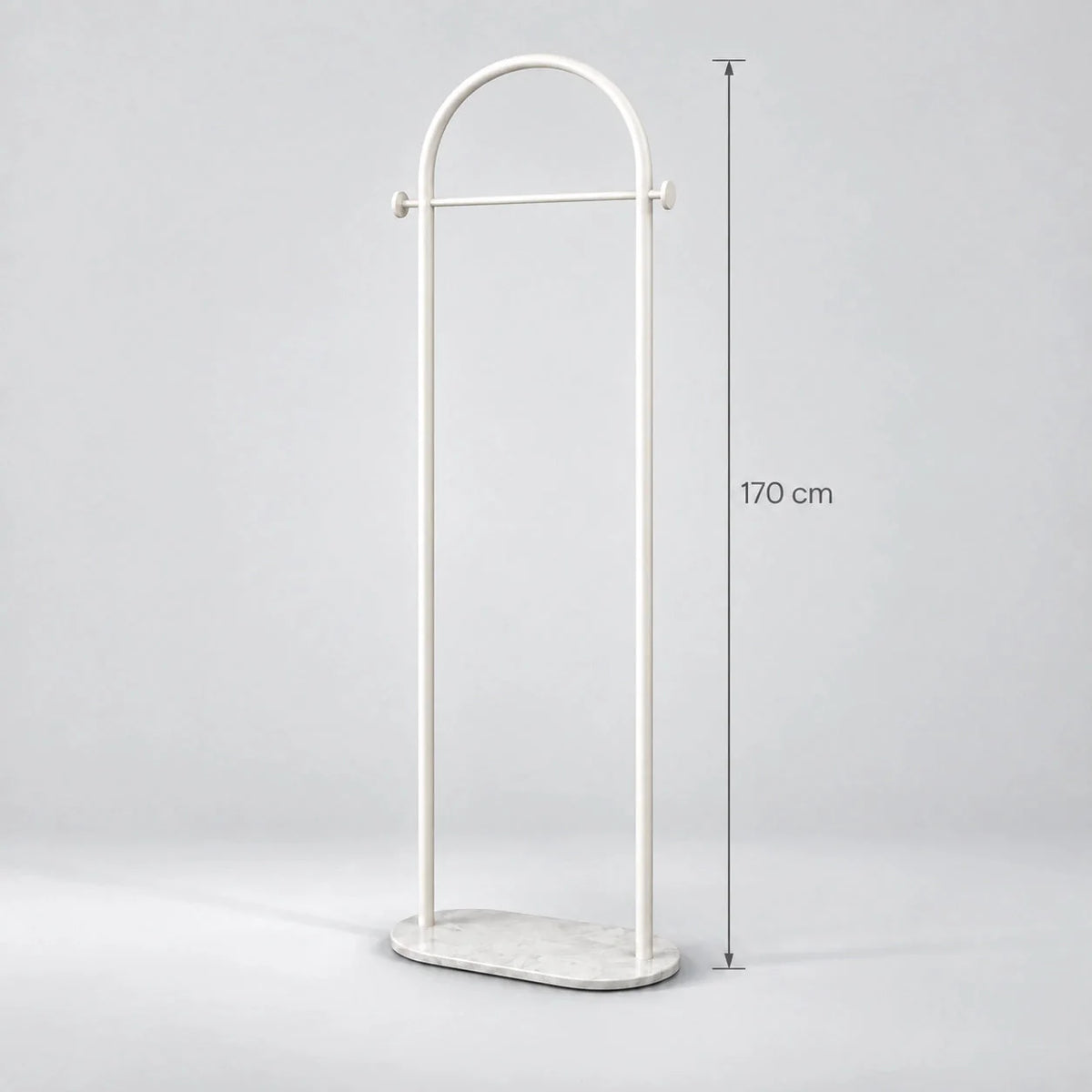 Dimensions du porte-manteau courbé blanc sur pied : hauteur 170 cm