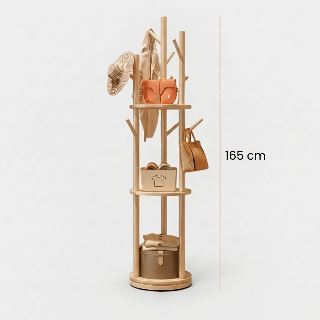 Dimensions du porte-manteau sur pied à grandes branches en bois clair : hauteur 165 cm