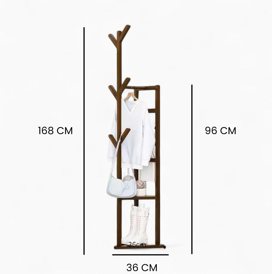 Porte Manteau sur Pied Multifonction bois foncé