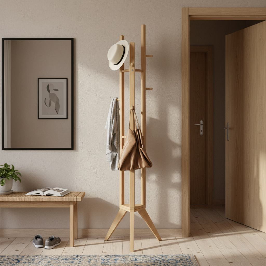 Porte Manteau sur Pied 3 Pied bois claire